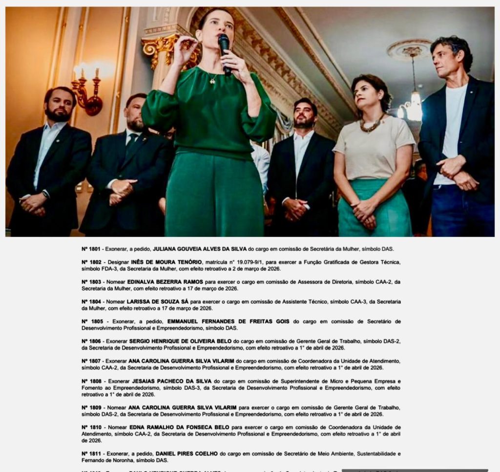 Raquel Lyra exonera 6 secretários auxiliares pré-candidatos