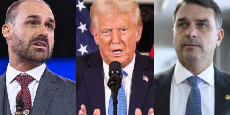 Trump confunde Flávio com Eduardo e diz que prenderam ‘Bolsonaro Jr.’