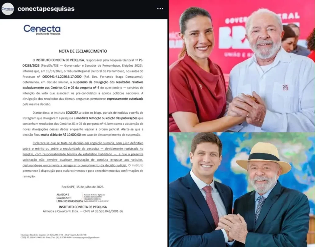 Instituto Conecta esclarece que TRE-PE suspendeu divulgação de cenários com apoios nacionais em pesquisa eleitoral