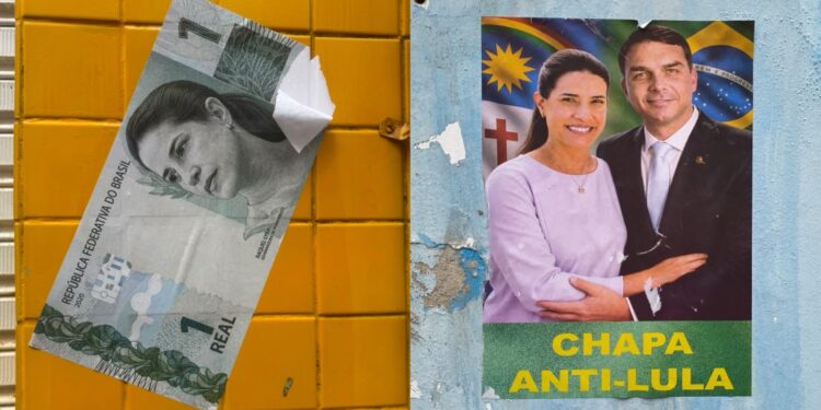O QUE ELES SABEM FAZER DE MELHOR: PSB espalha nota de R$ 1 real com rosto de Raquel e foto fake ao lado de Flávio Bolsonaro