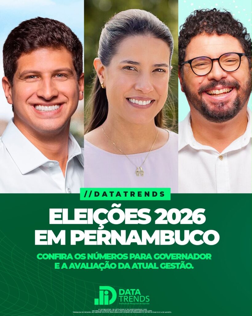 DataTrends: Raquel Lyra lidera disputa pelo Governo de Pernambuco e abre nove pontos sobre João Campos