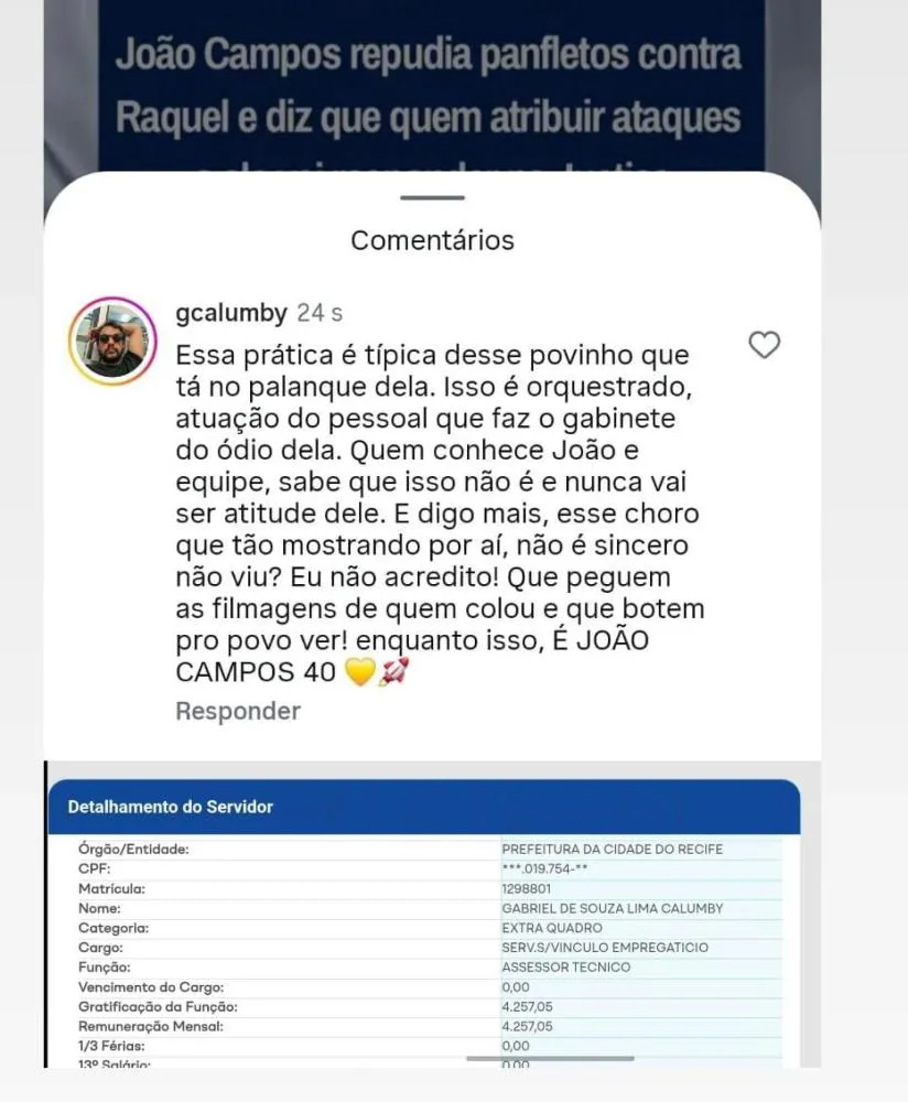 Comissionado da Prefeitura do Recife acusa grupo de Raquel de orquestrar e diz que choro da Governadora não é sincero